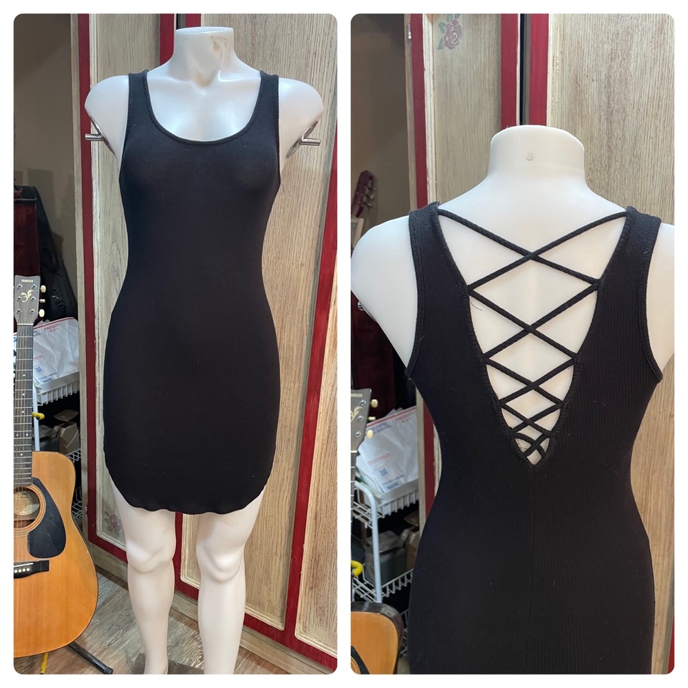 Ambiance Black Backless Dress with Crisscross Design